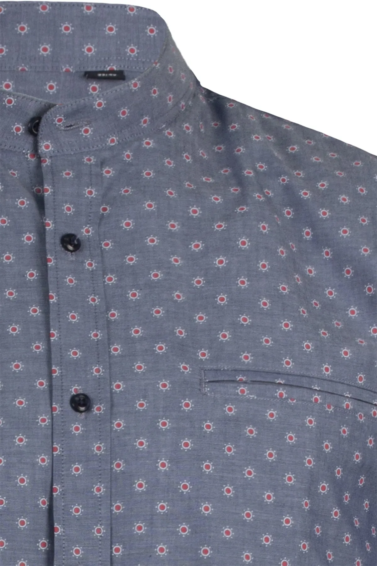 Camicia coreana uomo con taschino microfantasia a contrasto