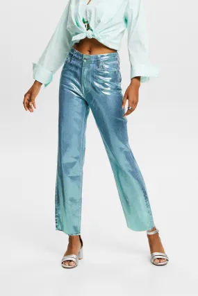 Jeans dritti retrò a vita alta metallizzati